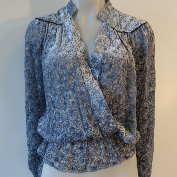 NWT Womens Zadig & Voltaire Blue Gray Silk Blend Tori Velour Devore Blou… - Picture 6 of 11